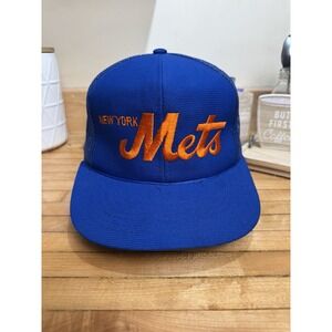 New York Mets Hat Snap back Cap Blue Trucker Mesh Back Vtg Major Leauge Baseball